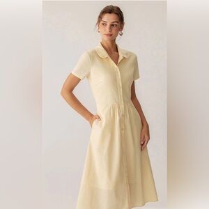 RIHOAS Cream Short Sleeve Midi Dress